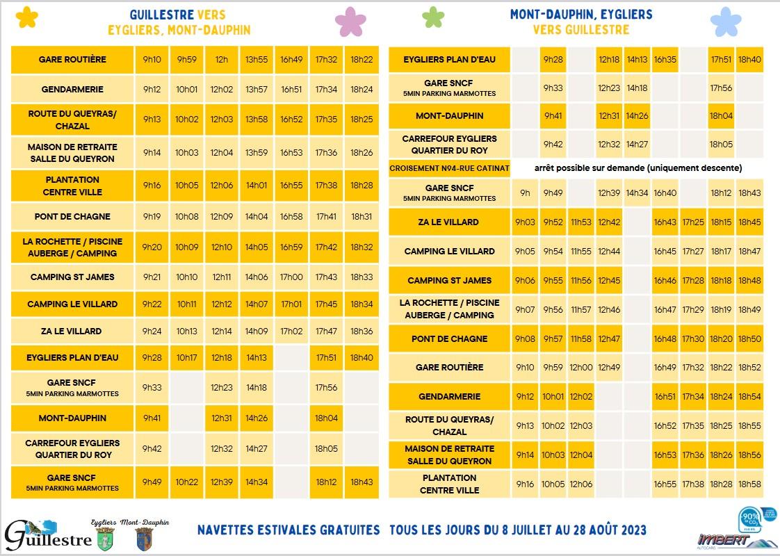 2023 horaires navette ete