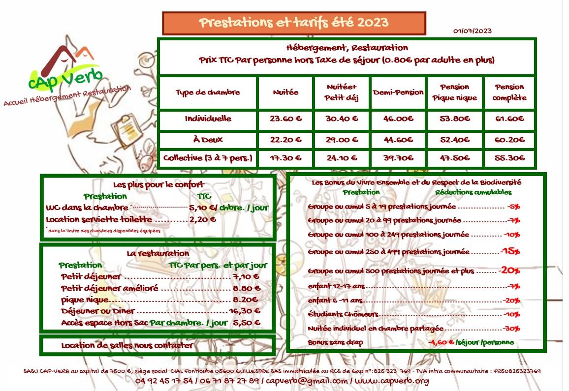 Prestations et tarifs 2023